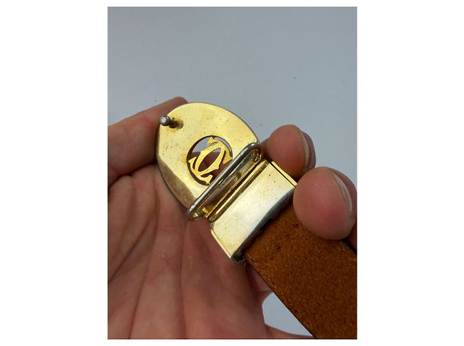 Vintage Cartier Ledergürtel Double C Schnalle Ende der 1980er Jahre Schwarz Gold - Ansicht 5