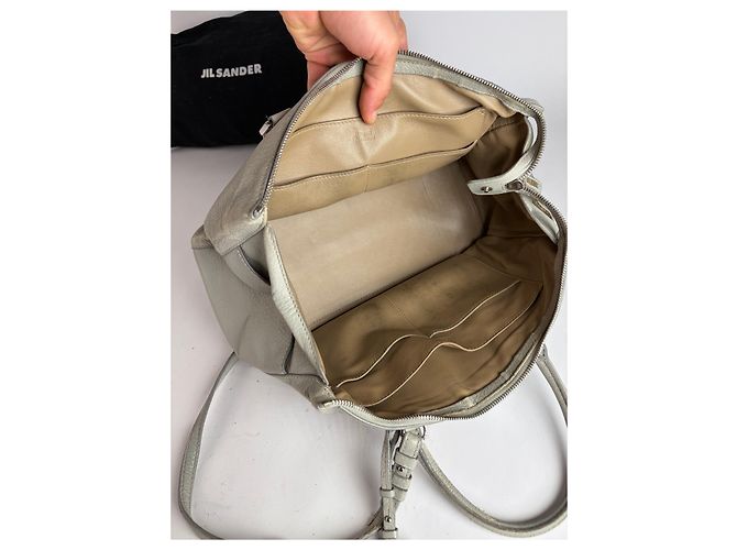 Autre Marque Vintage Jil Structured Pebbled Leather Top-Handle Bag c. 2010 Light Grey - view 3
