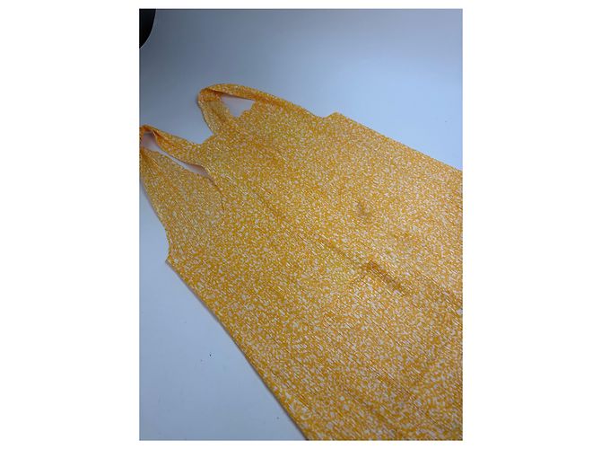 Vintage Issey Miyake Plisseertes Maxi Kleid Gelb Weiß M - Ansicht 12
