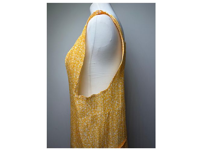 Vintage Issey Miyake Plisseertes Maxi Kleid Gelb Weiß M - Ansicht 14