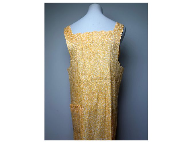 Vintage Issey Miyake Plisseertes Maxi Kleid Gelb Weiß M - Ansicht 15