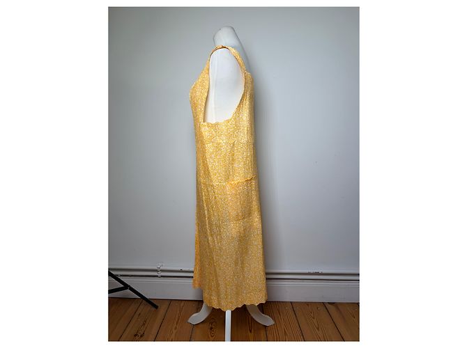 Vintage Issey Miyake Plisseertes Maxi Kleid Gelb Weiß M - Ansicht 2