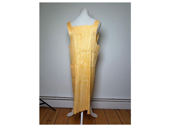Vintage Issey Miyake Plisseertes Maxi Kleid Gelb Weiß M - Ansicht 3