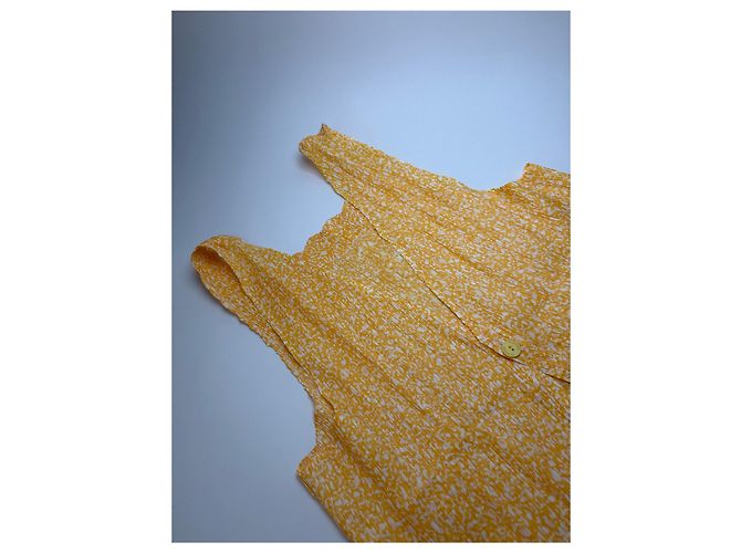 Vintage Issey Miyake Plisseertes Maxi Kleid Gelb Weiß M - Ansicht 5