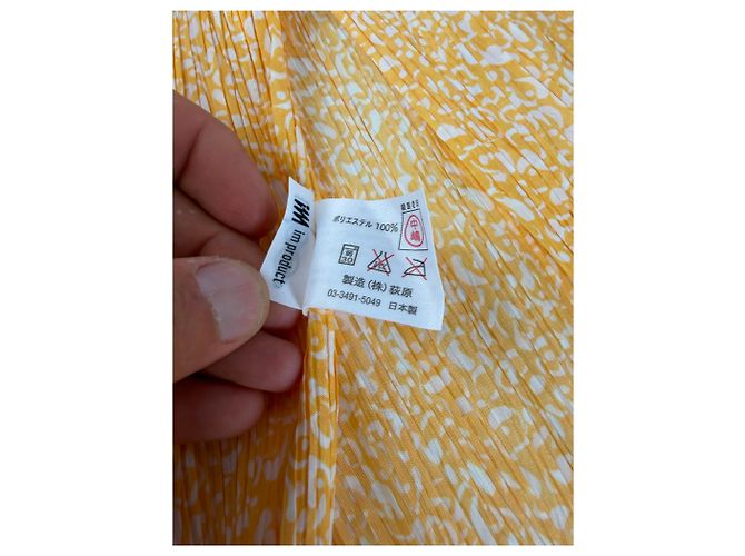 Vintage Issey Miyake Plisseertes Maxi Kleid Gelb Weiß M - Ansicht 7