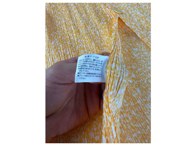 Vintage Issey Miyake Plisseertes Maxi Kleid Gelb Weiß M - Ansicht 8