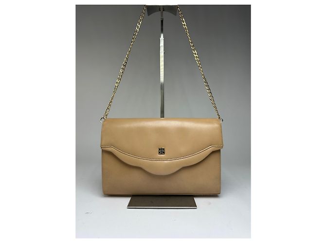Vintage Givenchy Flap Crossbody Bag Light Beige Gold-Tone Chain Metallic - view 12