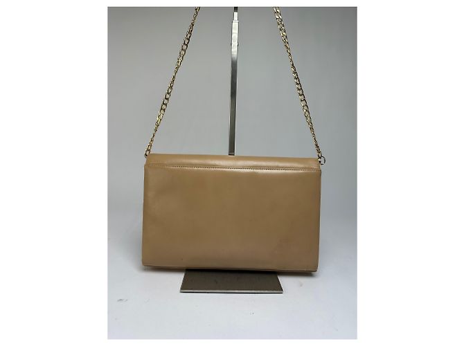 Vintage Givenchy Flap Crossbody Bag Light Beige Gold-Tone Chain Metallic - view 13