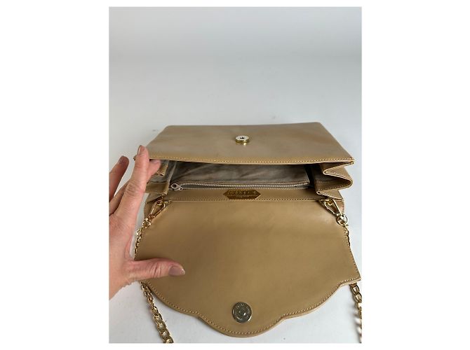 Vintage Givenchy Flap Crossbody Bag Light Beige Gold-Tone Chain Metallic - view 3