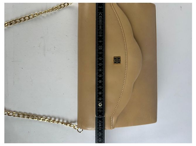 Vintage Givenchy Flap Crossbody Bag Light Beige Gold-Tone Chain Metallic - view 8