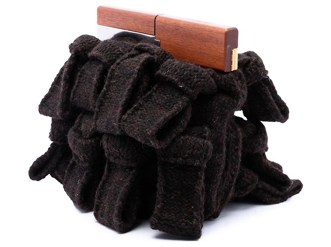 Clutch The Snap Bottega Veneta in maglia Intrecciato chunky a volant marrone - vista 2