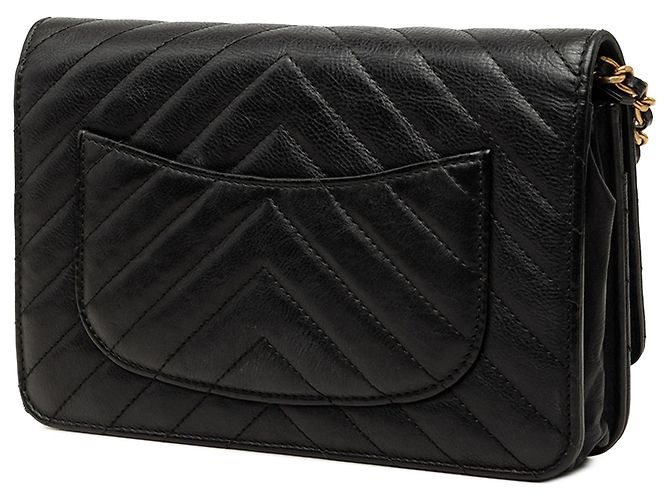 Borsa a tracolla Chanel CC Chevron in vitello Wallet On Chain nera Nero - vista 2