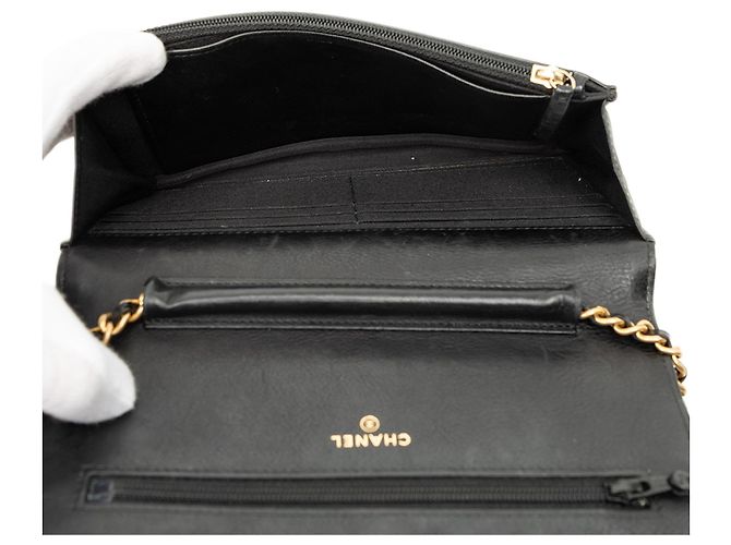 Borsa a tracolla Chanel CC Chevron in vitello Wallet On Chain nera Nero - vista 4