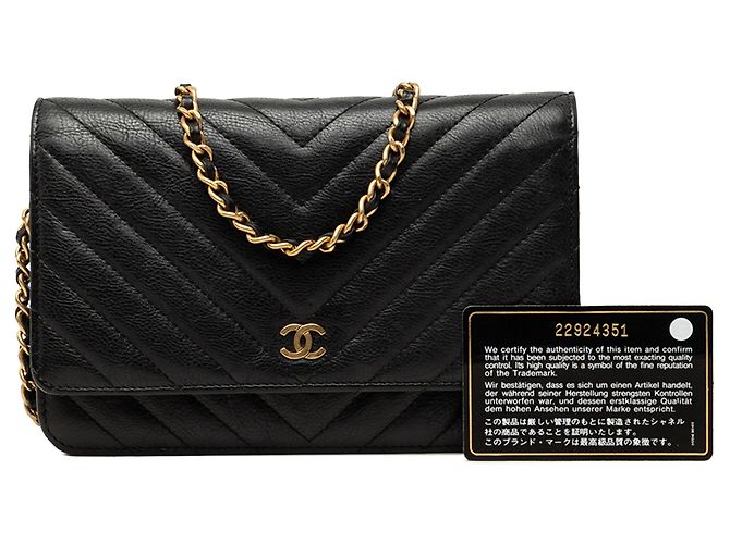 Borsa a tracolla Chanel CC Chevron in vitello Wallet On Chain nera Nero - vista 7