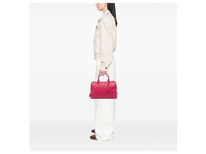 Bolsa Bowler Conversível Prada Saffiano Lux Rosa - vista 6
