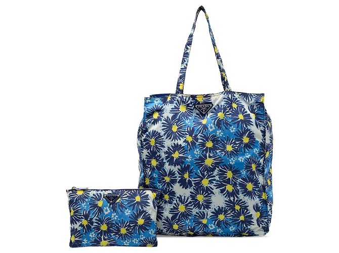 Prada Tessuto Stampato Floral Tote Blau - Ansicht 7