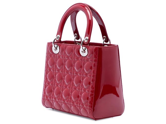 Autre Marque Borsa Lady Dior Satchel Medium in pelle vernice Cannage rossa Dior Rosso - vista 2