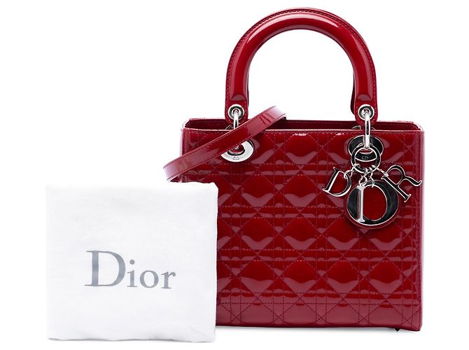Autre Marque Borsa Lady Dior Satchel Medium in pelle vernice Cannage rossa Dior Rosso - vista 7