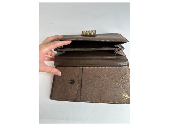 Vintage Gucci Bifold Wallet Brown Green Red Stripe - view 6