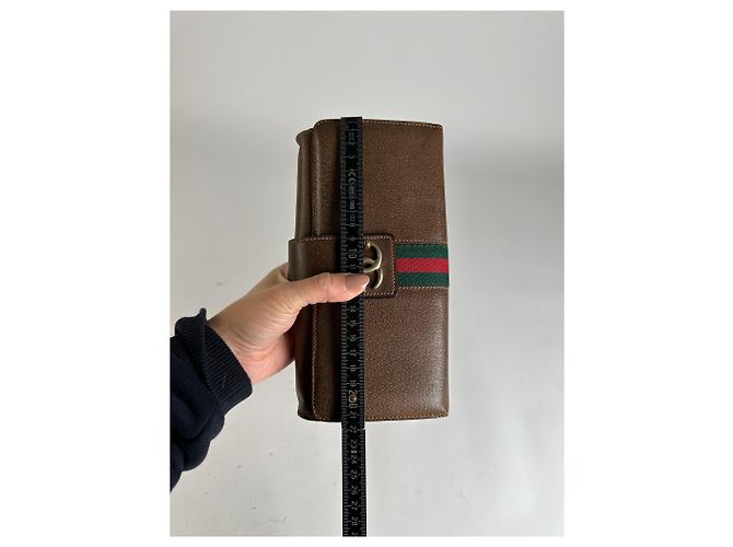 Vintage Gucci Bifold Wallet Brown Green Red Stripe - view 9