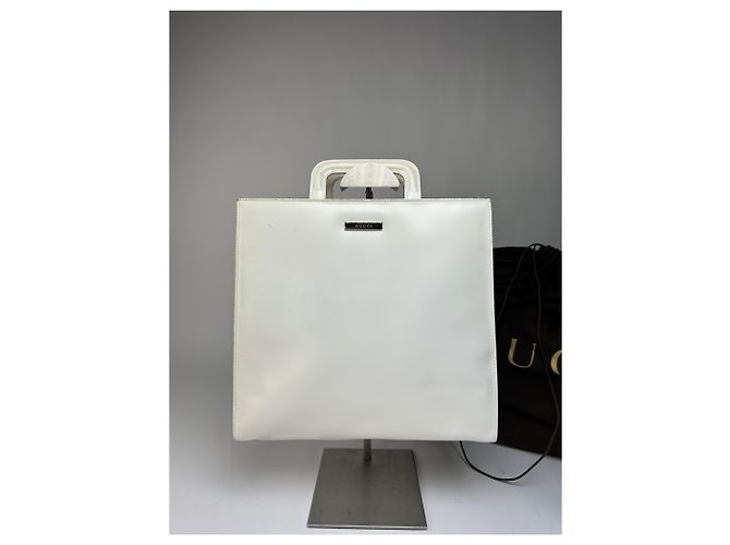 Vintage Gucci strukturierte Lederhandtasche White Silver Weiß - Ansicht 12