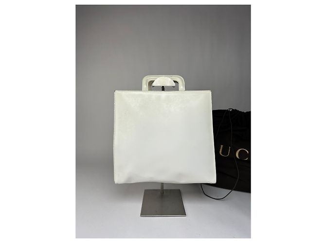 Vintage Gucci strukturierte Lederhandtasche White Silver Weiß - Ansicht 13