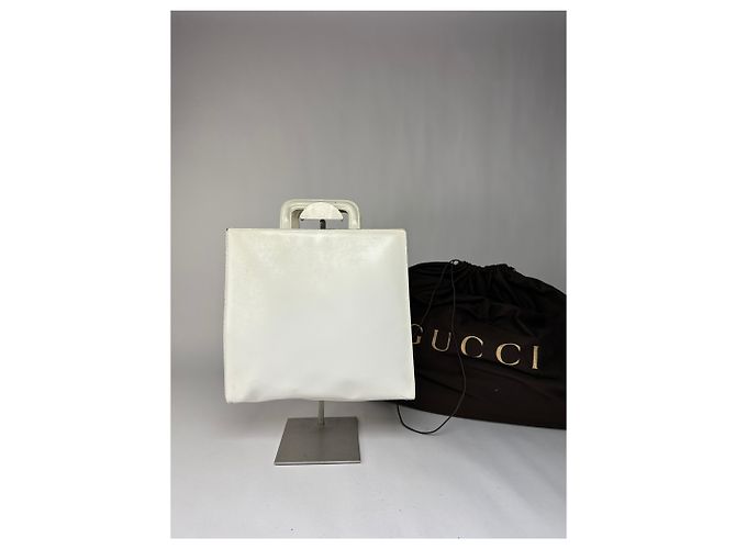 Vintage Gucci strukturierte Lederhandtasche White Silver Weiß - Ansicht 2