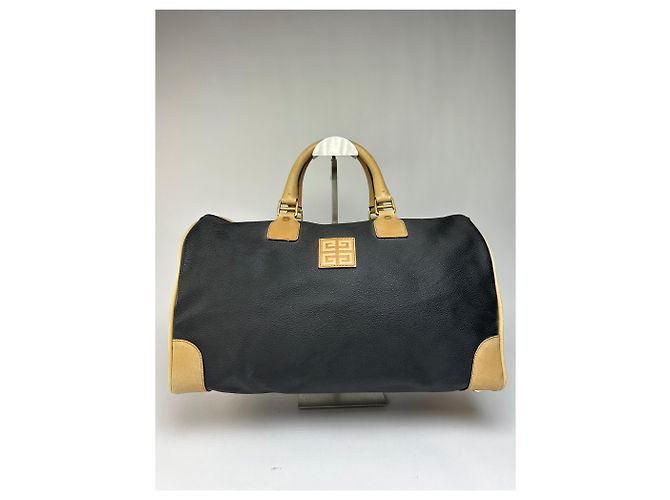 Sac Duffle Structuré Vintage Givenchy Logo 4G Fin 1970s Black Beige Noir - vue 12