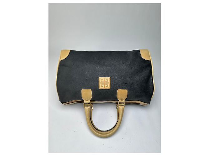 Sac Duffle Structuré Vintage Givenchy Logo 4G Fin 1970s Black Beige Noir - vue 6