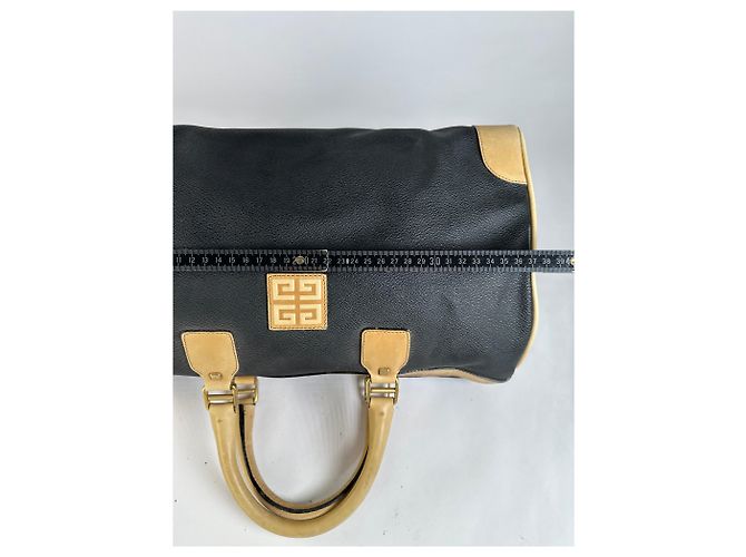 Sac Duffle Structuré Vintage Givenchy Logo 4G Fin 1970s Black Beige Noir - vue 8