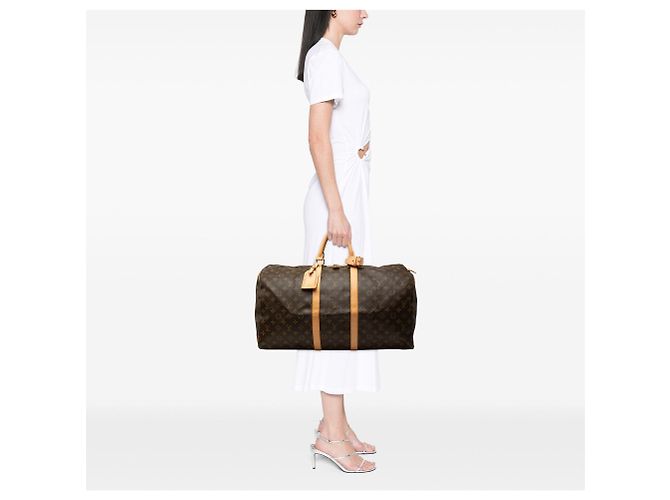 Sac de voyage Louis Vuitton Monogram Keepall 55 Marron - vue 8