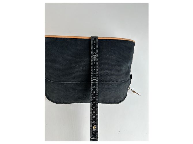 Trim Hermès Vintage Hermes Canvas Kosmetiktasche Black Tan Beige - Ansicht 10