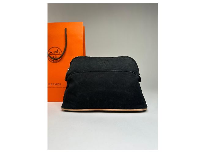 Trim Hermès Vintage Hermes Canvas Kosmetiktasche Black Tan Beige - Ansicht 13