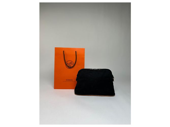 Trim Hermès Vintage Hermes Canvas Kosmetiktasche Black Tan Beige - Ansicht 2