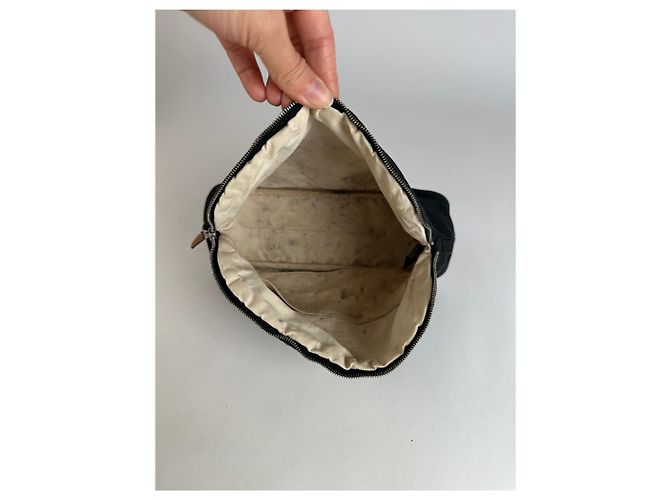 Trim Hermès Vintage Hermes Canvas Kosmetiktasche Black Tan Beige - Ansicht 3