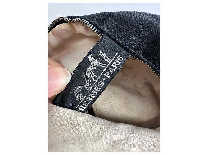 Trim Hermès Vintage Hermes Canvas Kosmetiktasche Black Tan Beige - Ansicht 5