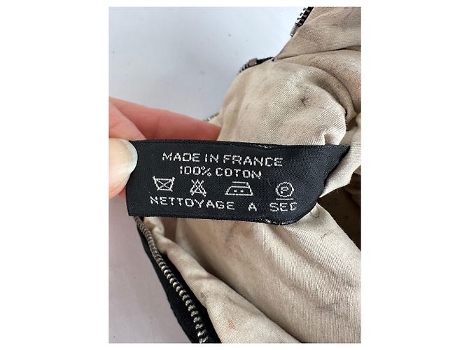 Trim Hermès Vintage Hermes Canvas Kosmetiktasche Black Tan Beige - Ansicht 7