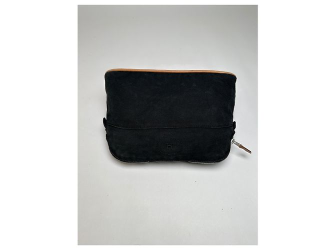 Trim Hermès Vintage Hermes Canvas Kosmetiktasche Black Tan Beige - Ansicht 8