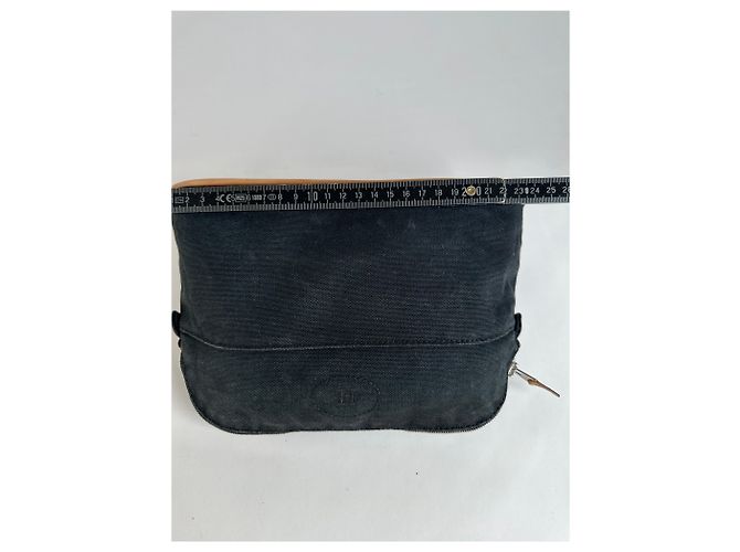 Trim Hermès Vintage Hermes Canvas Kosmetiktasche Black Tan Beige - Ansicht 9