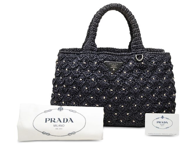 Borsa Prada in crochet effetto rafia blu a pois - vista 7