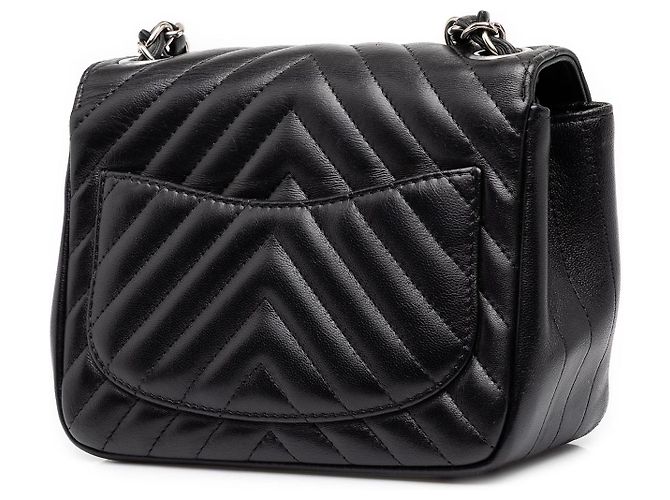 Borsa a tracolla Chanel Mini Square Classic Chevron in pelle d'agnello con patta singola, nera Nero - vista 2