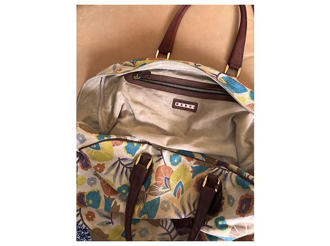 Marni Floral Print Weekend Bag Brown Pink Blue Beige Orange Purple Yellow - view 7