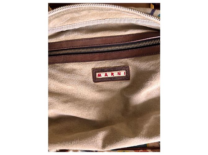 Marni Floral Print Weekend Bag Brown Pink Blue Beige Orange Purple Yellow - view 8