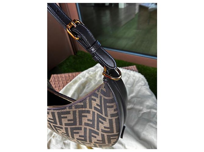 Borsa a spalla Fendi Zucca Monogramma Marrone e Nero - vista 6
