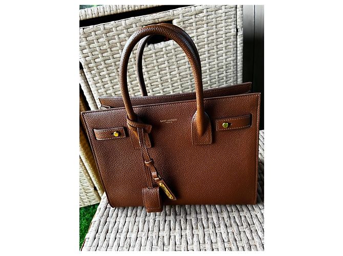 Autre Marque Saint Laurent Borsa SDJ Soft Bo in pelle marrone - vista 4
