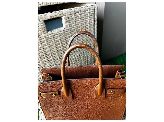 Autre Marque Saint Laurent Borsa SDJ Soft Bo in pelle marrone - vista 5