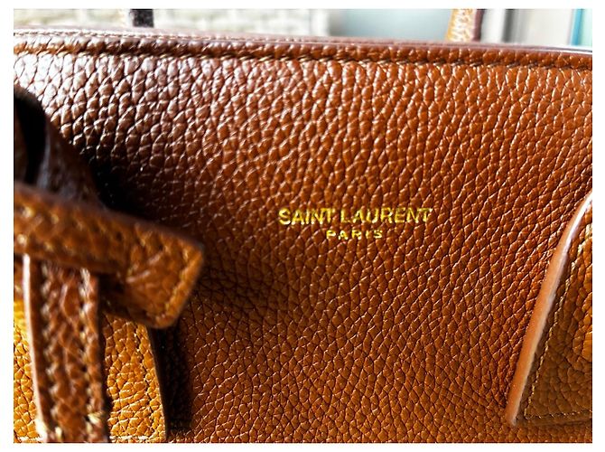 Autre Marque Saint Laurent Sac de Jour borsa shopper in pelle martellata marrone - vista 3