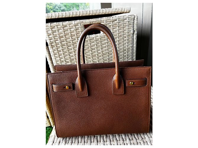 Autre Marque Saint Laurent Sac de Jour borsa shopper in pelle martellata marrone - vista 6
