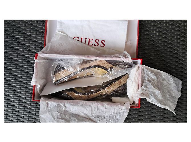 Guess Monogram Canvas & Brown Leather Ballet Flats Beige - view 11