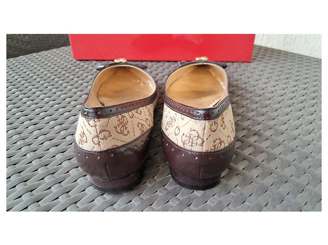 Guess Monogram Canvas & Brown Leather Ballet Flats Beige - view 3
